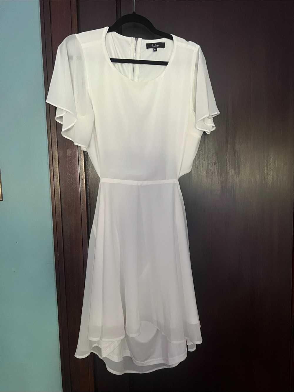 Lulu's White High-Low Chiffon Dress with Flutter Sleeves